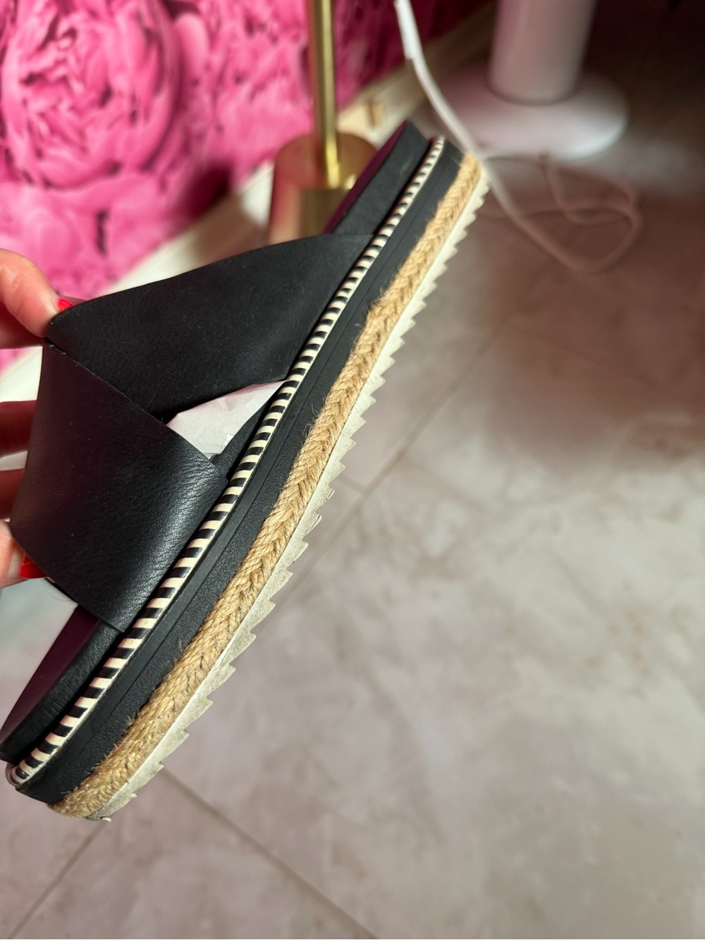 Sam Edelman Black Leather Crisscross Espadrille Slide Sandals - Picture 9 of 12